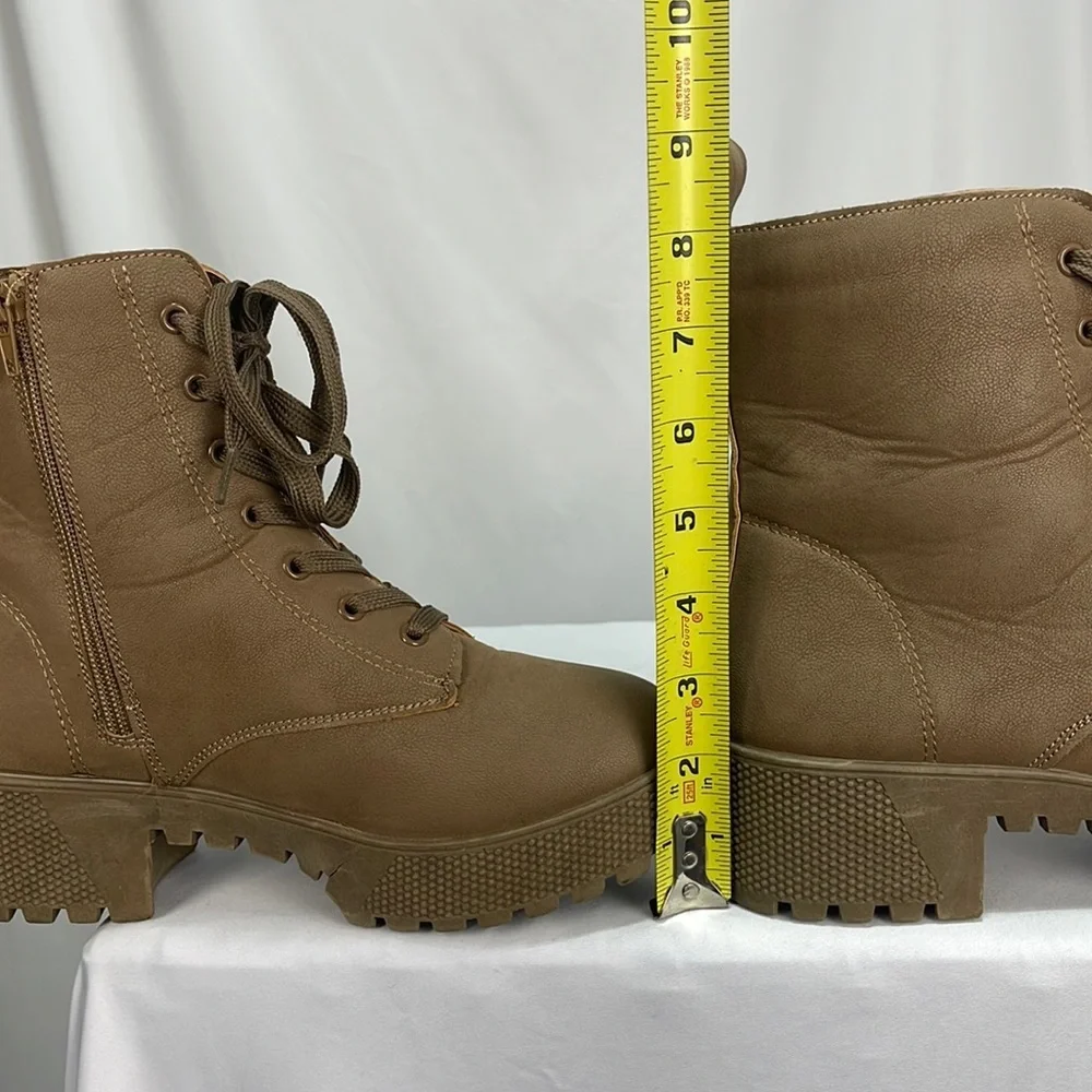 Rouge helium Light brown soft heeled lace up side zipper combat boots 7.5 - Picture 15 of 17